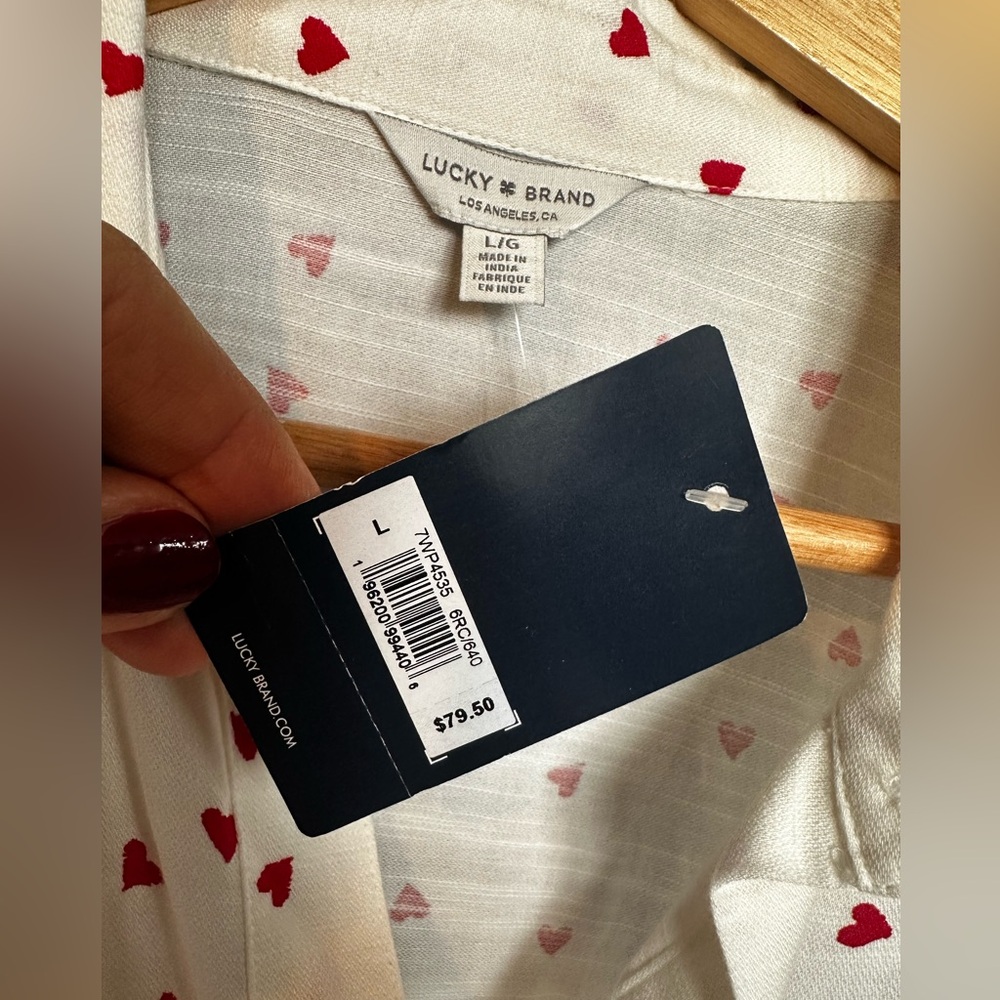 Lucky Brand Cream Shirt with Red Heart Pattern